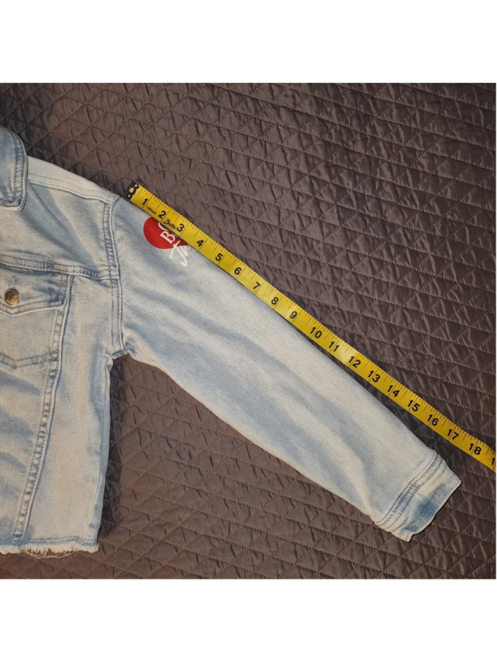 Care Bears Justice Denim Jacket Youth Size M 10 Split Color White Blue Patchwork